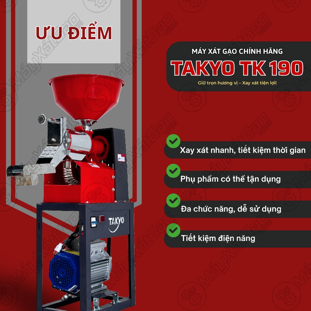 Ưu điểm của máy xát gạo chính hãng TAKYO TK 190