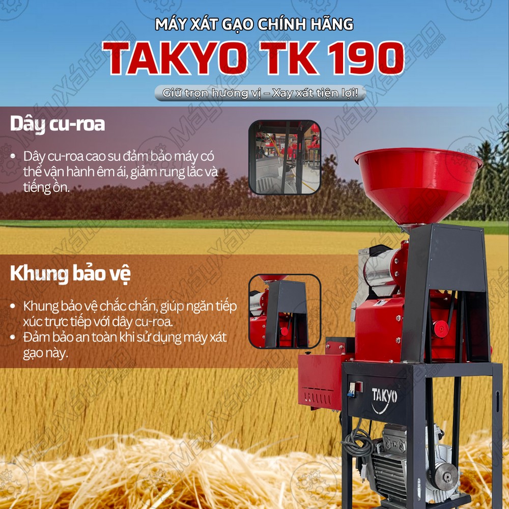 Dây cu-roa và khung bảo vệ của máy xát gạo chính hãng TAKYO TK 190