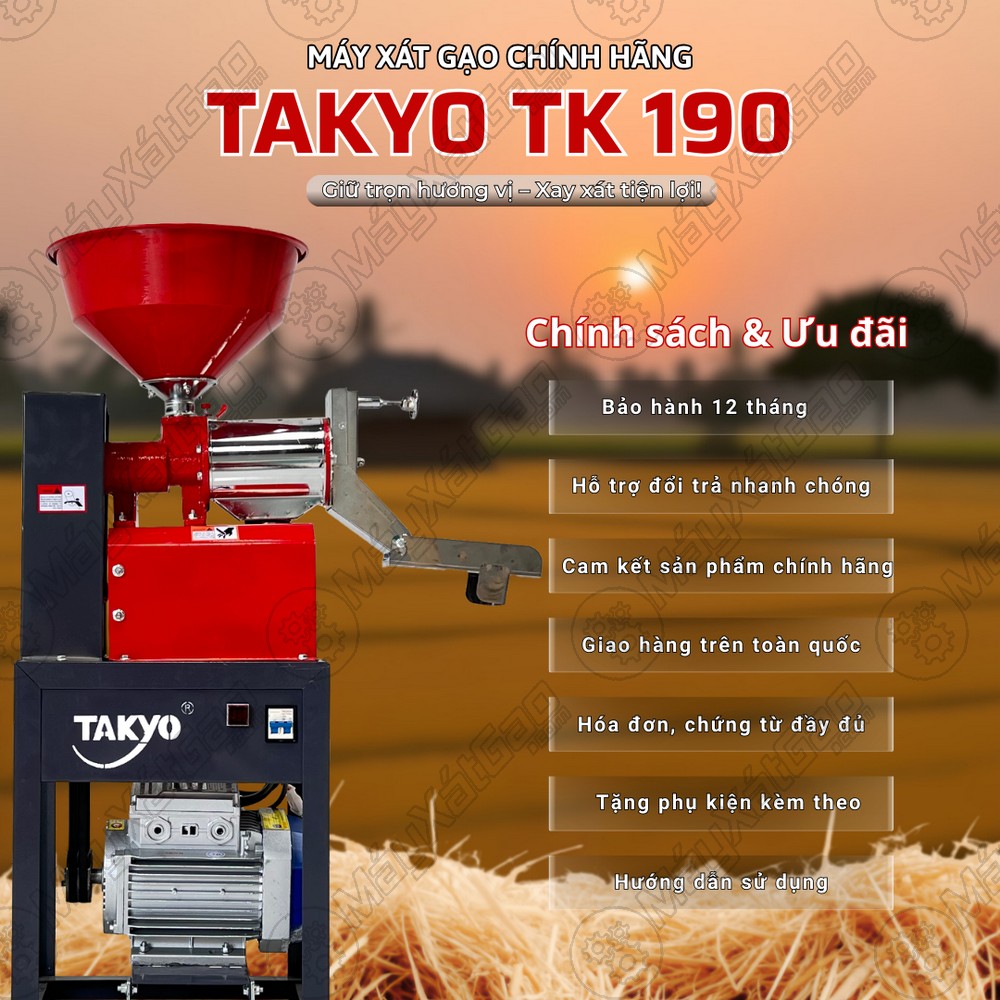 Chính sách và ưu đãi của máy xát gạo chính hãng TAKYO TK 190
