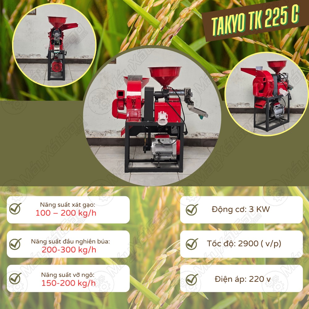 Thông số của máy xát gạo đời mới Takyo TK 225 C