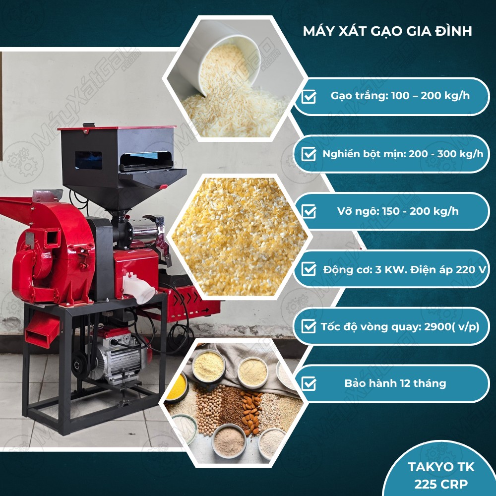Thông số kỹ thuật của máy xát gạo mini Takyo TK 225 CRP 