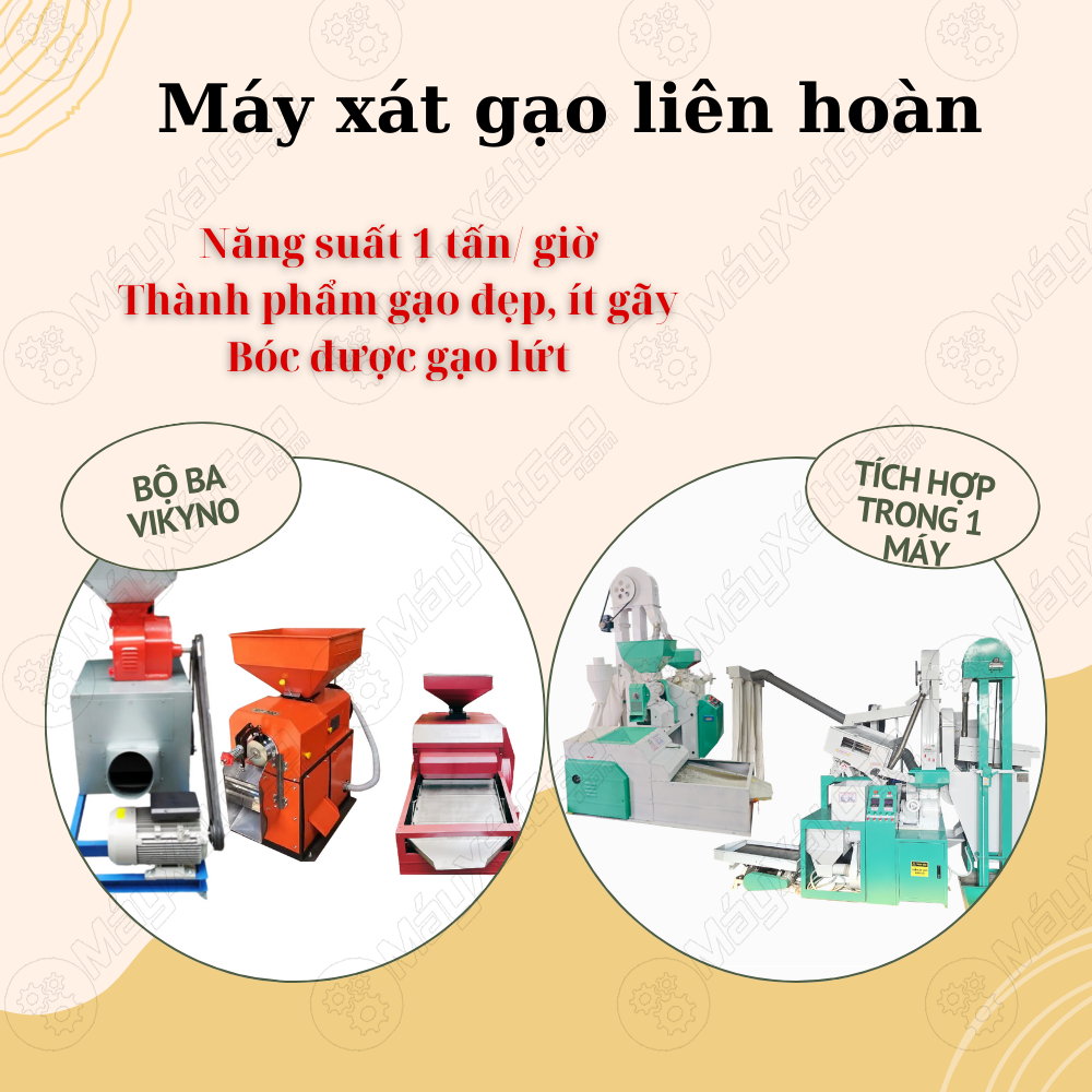 Đây là dòng máy thực hiện chức năng bóc lứt, xát trắng và lọc sạn. Tùy thuộc vào nhu cầu và diện tích đặt máy của bà con mà có thể chọn lựa bộ ba tách rời hoặc tích hợp trong cùng một máy vô cùng nhỏ gọn.