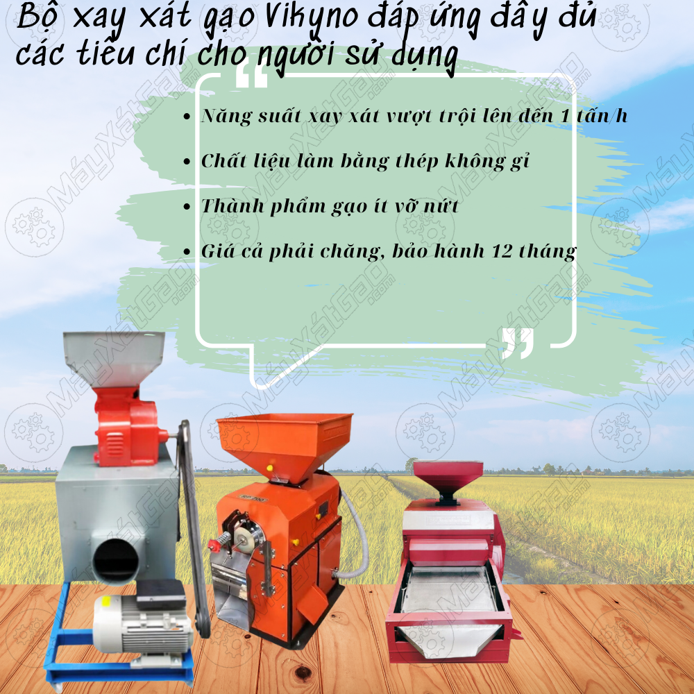 Bộ xát gạo Vikyno được bà con tin dùng trong việc kinh doanh thị trường gạo