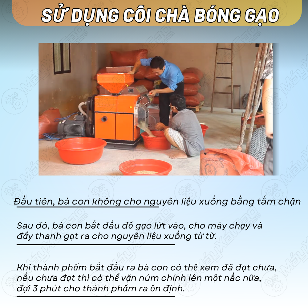 Các bước sử dụng cối chà trắng gạo