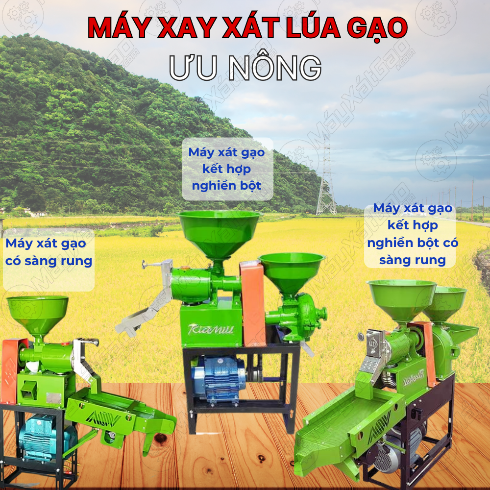 Máy xát gạo ưu nông được ra đời nhằm giúp bà con chủ động trong khâu chế biến gạo, thành phẩm gạo sạch, đẹp mà vẫn đảm bảo được độ dinh dưỡng cao