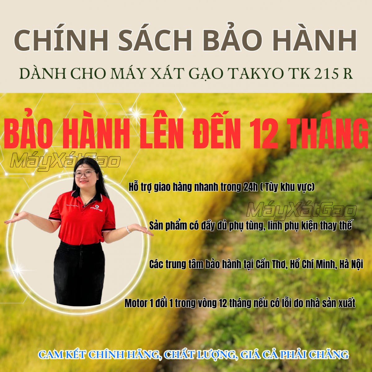 Chính sách bảo hành khi bà con mua máy xát gạo mini gia đình Takyo TK 215 R