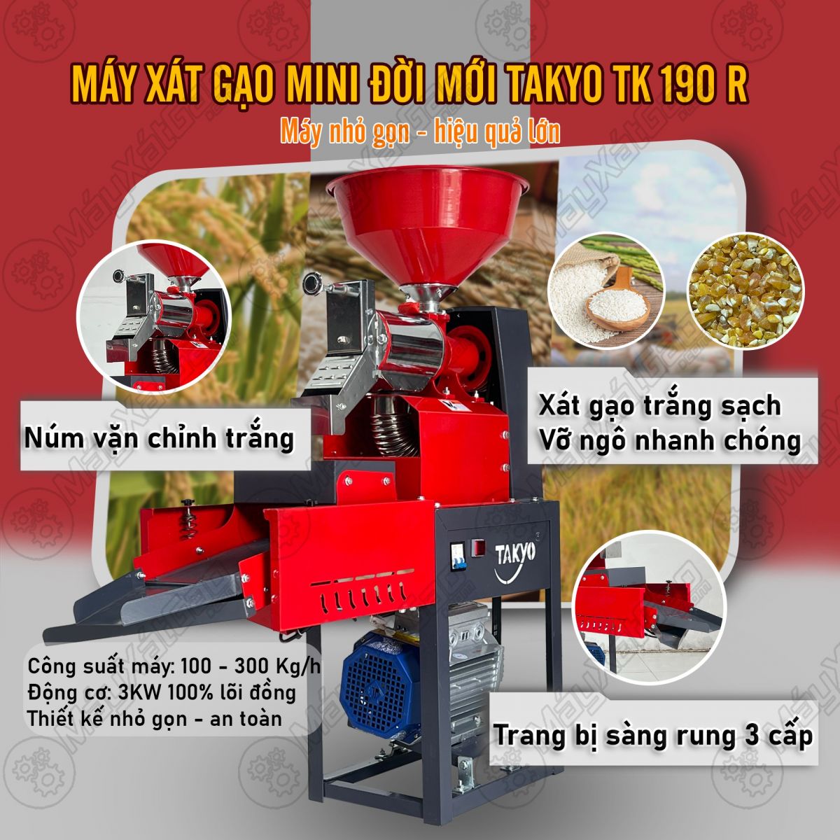 Chức năng và tính năng của máy xát gạo đời mới TAKYO TK 190 R