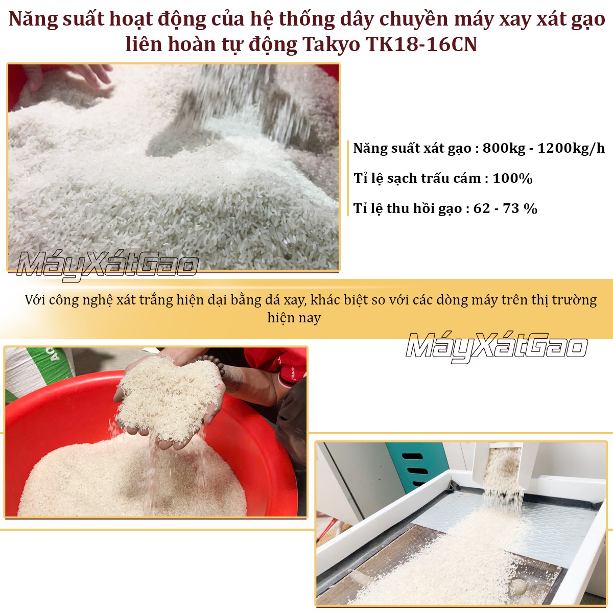 Năng suất vận hành của máy xay xát gạo Takyo TK18-16CN