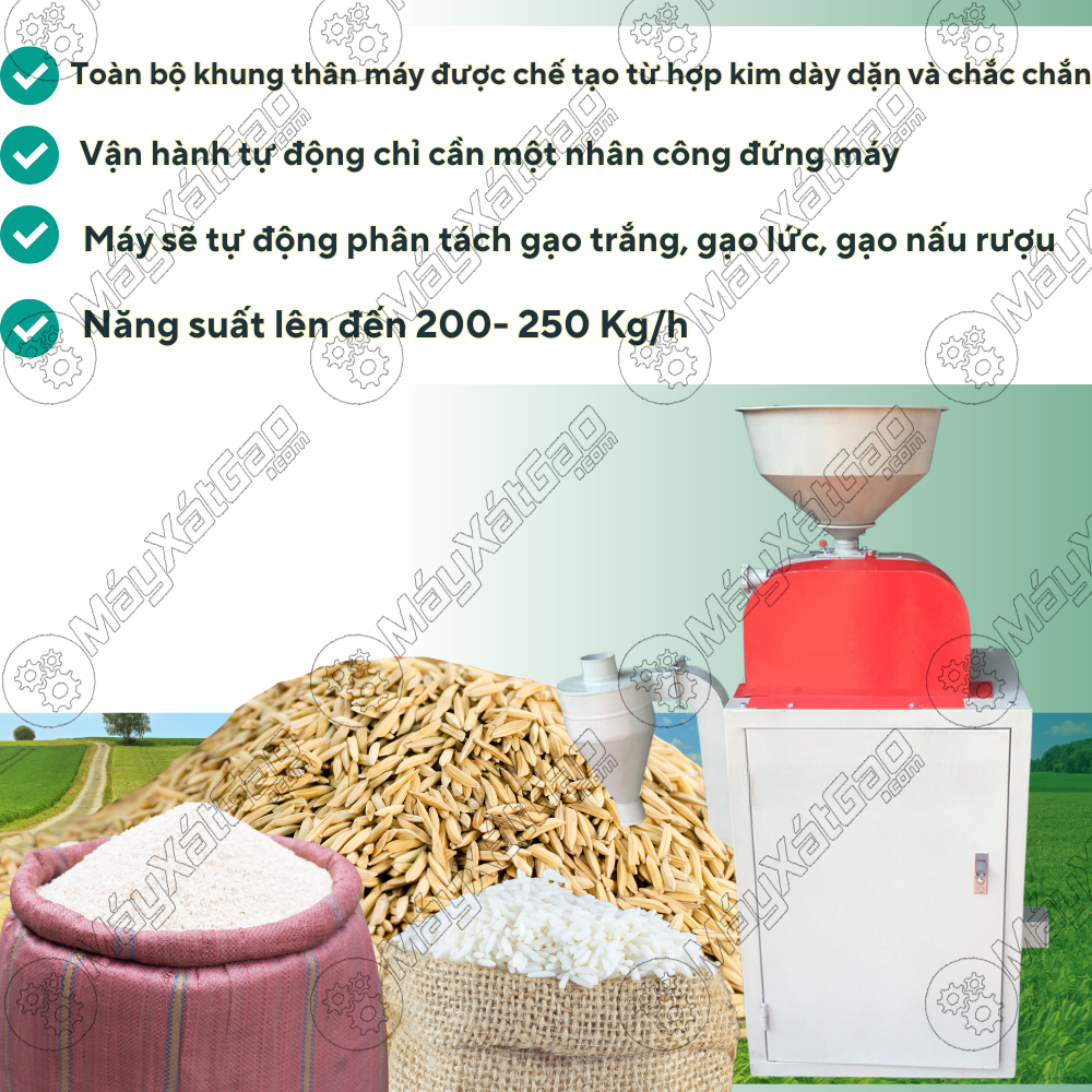 Ưu điểm của máy xay xát lúa gạo liên hoàn LH300 so với các dòng máy xay xát trên thị trường: Thiết kế của máy: Máy xát gạo gia đình có thiết kế nhỏ gọn, nhiều tính năng tích hợp trong cùng một máy, chất liệu được làm bằng thép không gỉ mang đến độ bền cao.