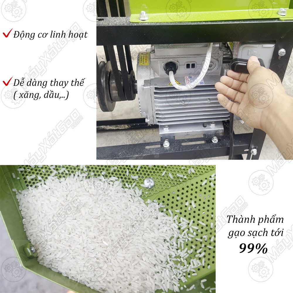 Máy xát gạo di động sử dụng động cơ linh hoạt dễ dàng thay thế để phù hợp với địa hình công việc