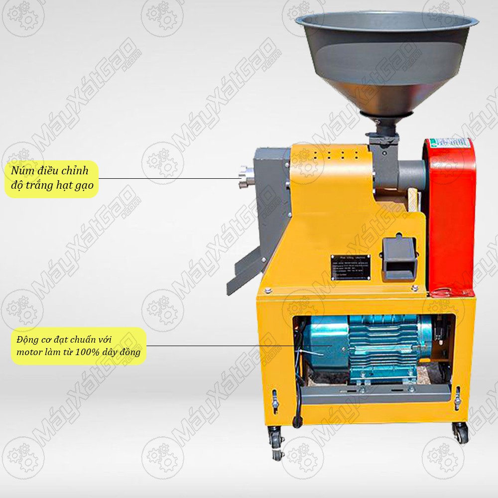 Máy xay xát gạo 1 pha sử dụng motor chất lượng cao với 100% lõi đồng chính hãng