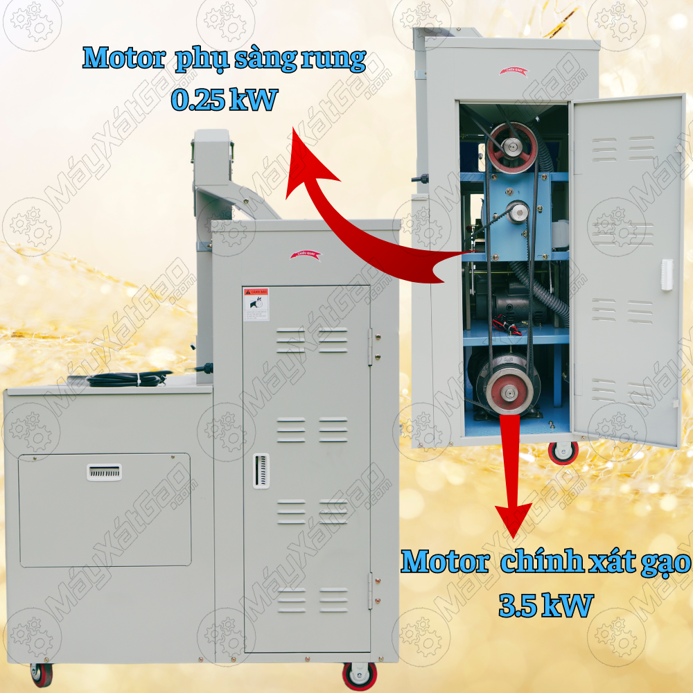 Hai motor của máy xát gạo liên hoàn tầm trung