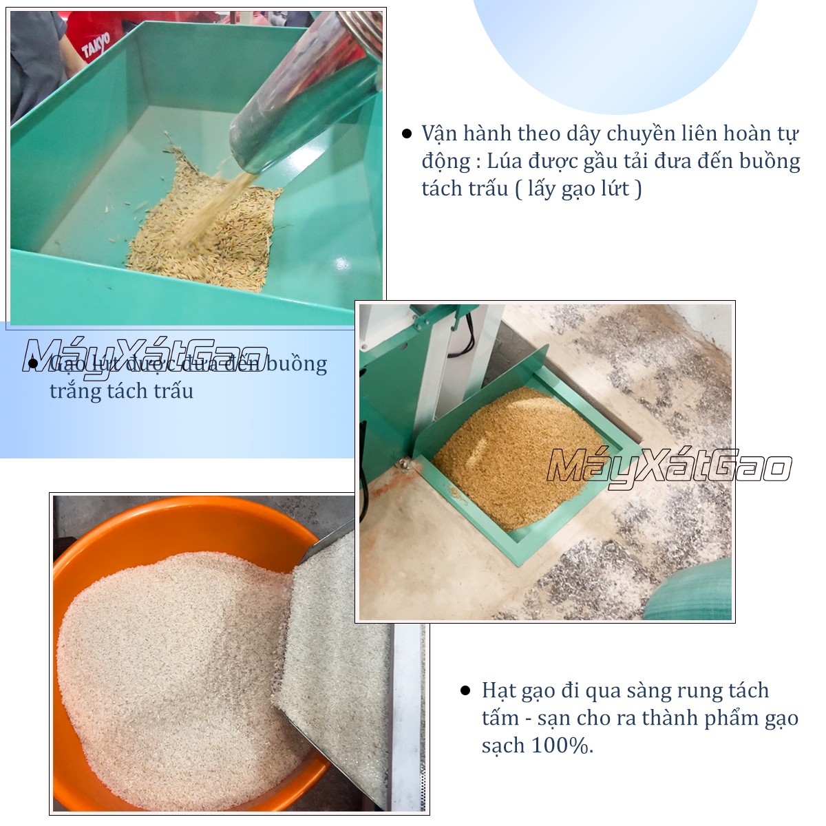 Quá trình của dàn máy xát gạo LH 1000 hoạt động