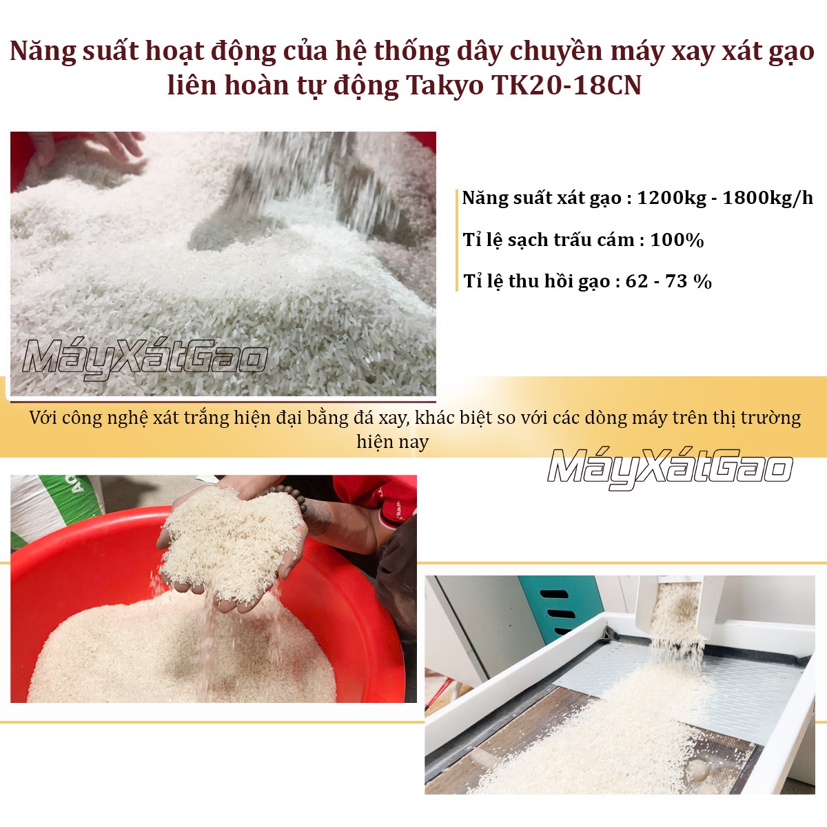 Năng suất vận hành của máy xay xát gạo Takyo TK 20-18CN