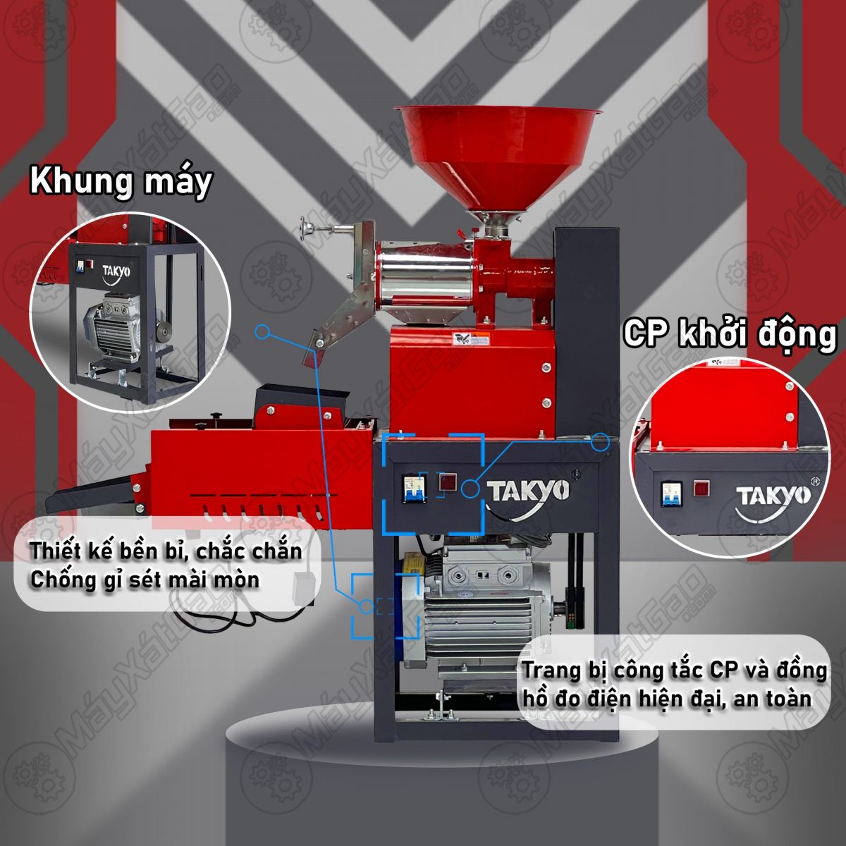 Khung máy của máy xát gạo đời mới TAKYO TK 190 R