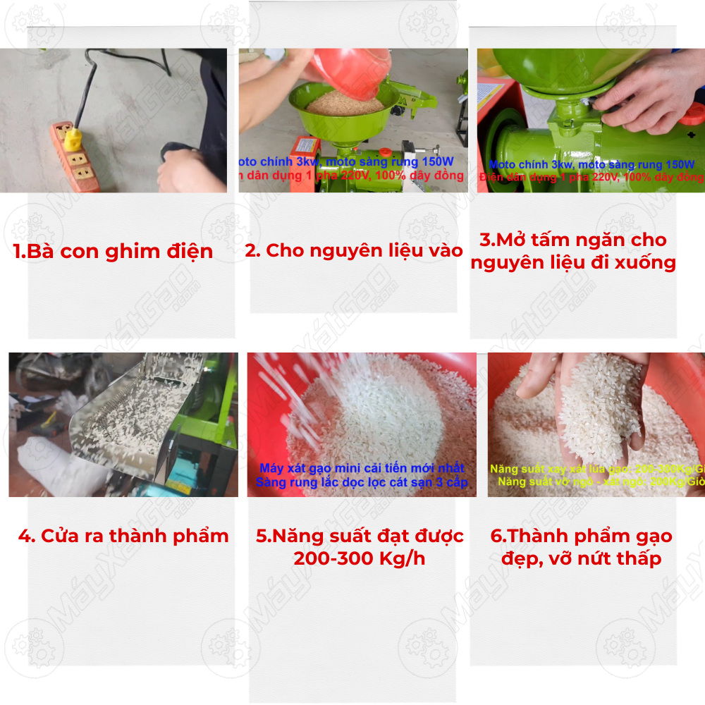 Nguyên lý hoạt động của máy là lúa khi cho vào phễu nạp sẽ được hệ thống sàng xát bóc tách được vỏ trấu còn hạt gạo, gạo sẽ tiếp tục ra ngoài cửa xả hướng dốc xuống giúp bà con thu được thành phẩm dễ dàng, còn trấu cám được sẽ phân tách ra cửa riêng.