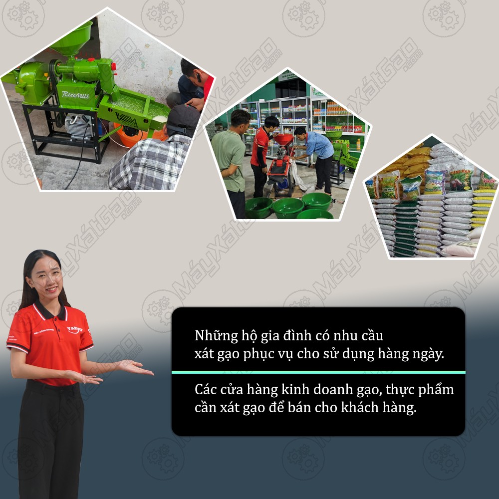  Máy xát gạo mini được ứng dụng cực kì rộng rãi trong các cửa hàng, đại lý, hộ gia đình kinh doanh, cá nhân,.......