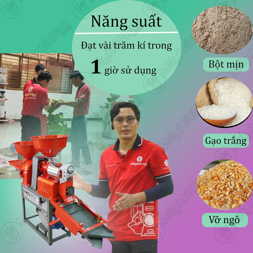 Máy xát gạo nghiền bột cho năng suất cao nhờ động cơ hoạt động mạnh mẽ , công suất càng lớn thì thành phẩm đạt càng nhiều.