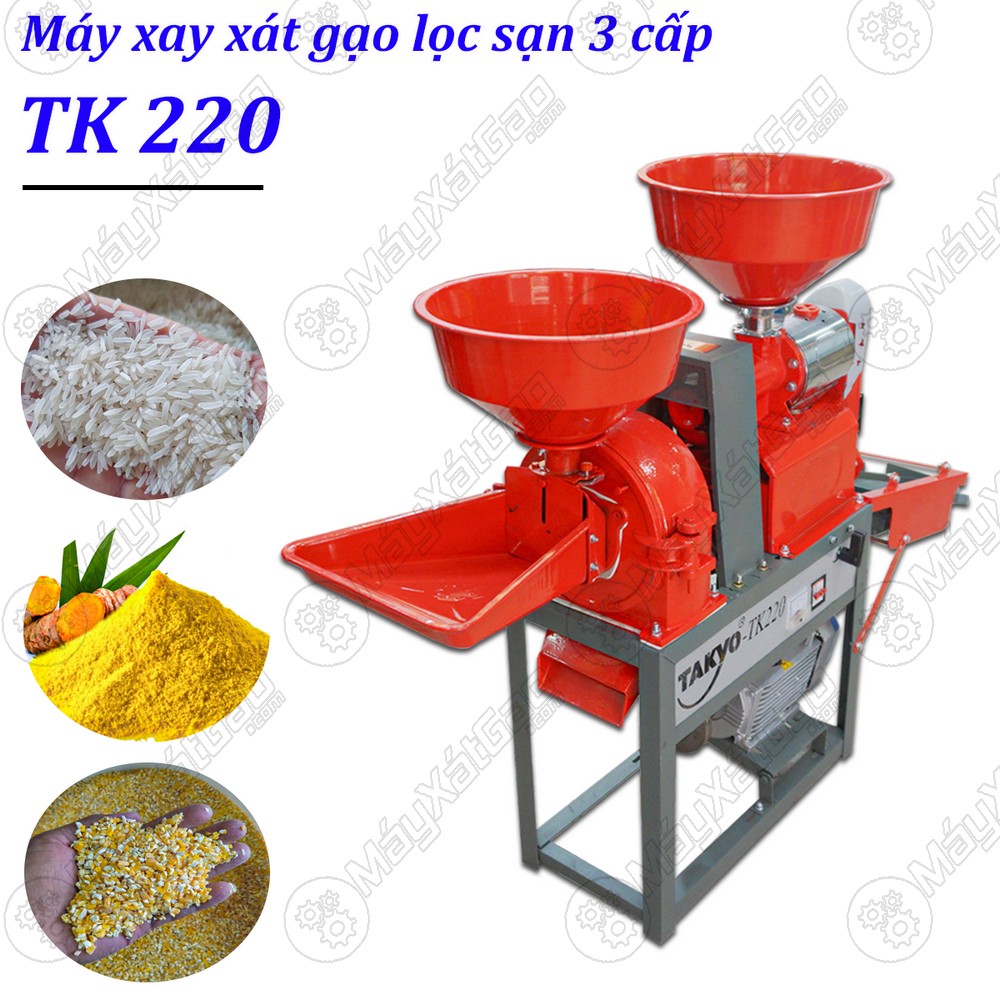 Máy xát gạo sạch Takyo TK 220 được thiết kế thêm sàng rung 3 cấp cho ra gạo sạch 100% 