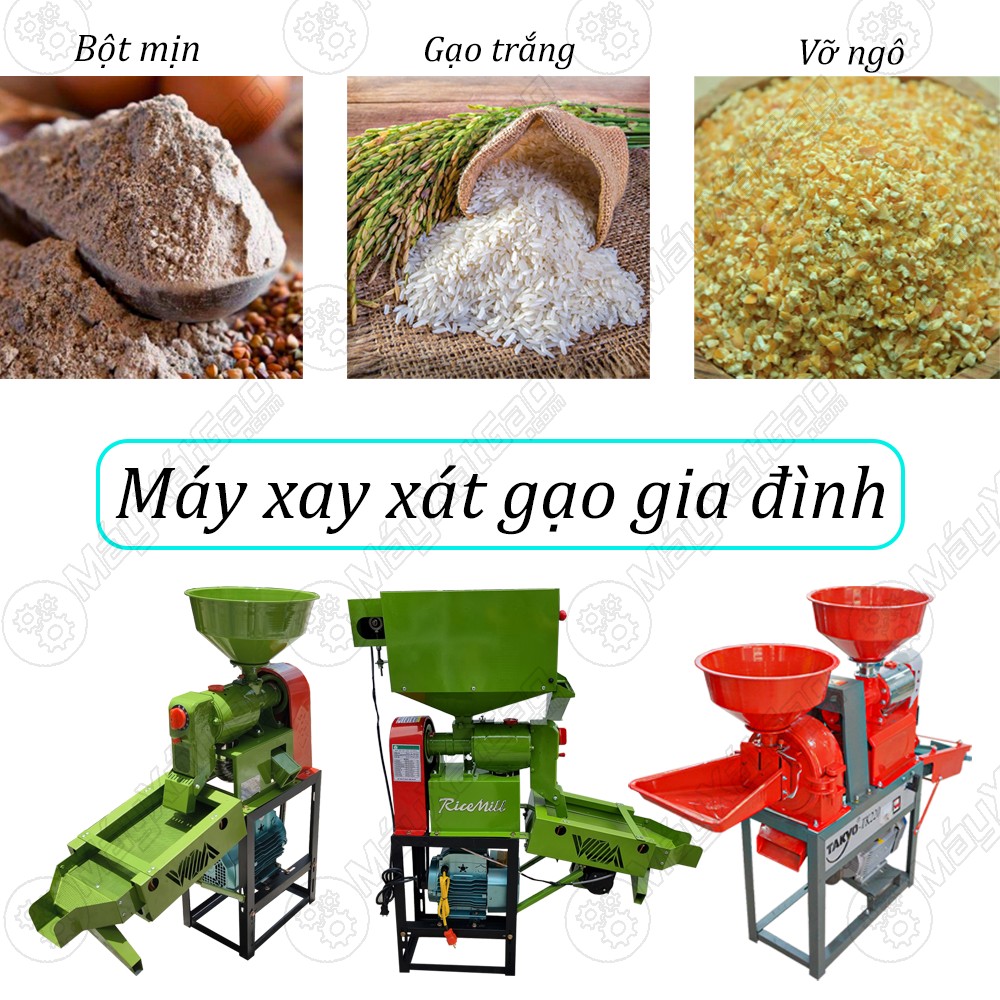 Máy xát gạo mini gia đình phù hợp cho các cơ sở nhỏ lẻ, sử dụng nguồn điện 220v