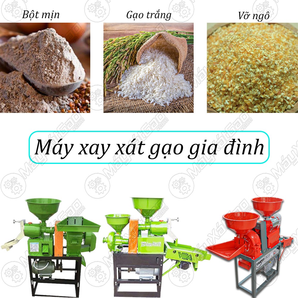 Máy xay xát gạo gia đình được thiết kế nhỏ gọn, sử dụng nguồn điện 220v phù hợp cho mọi hộ gia đình