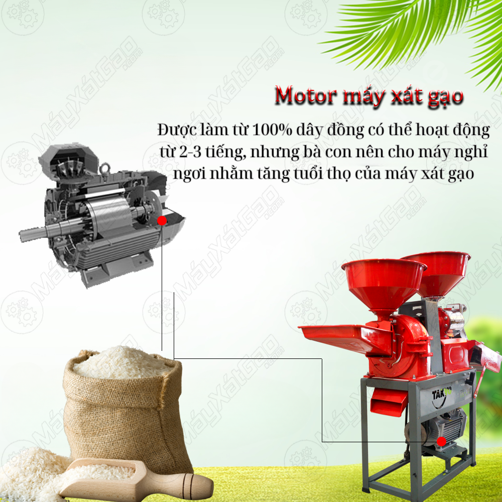 Máy xát lúa khi vận hành quá lâu sẽ gây nóng motor hoặc nếu điện không đủ tải có thể làm hư đông cơ. Vì thế, máy xát gạo nếu hoạt động từ hai tiếng trở lên có thể cho máy nghỉ tầm 15-20 phút. Bà con nên lưu ý điều này nhất là khi sử dụng các dòng máy xay xát gạo gia đình.