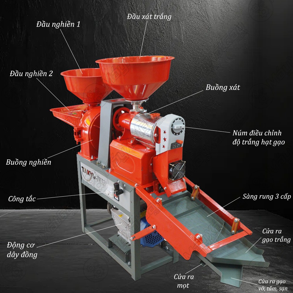 Cấu tạo của máy chà bóng gạo được thiết kế đơn giản nhưng chức năng làm việc hiện đại và chuyên nghiệp