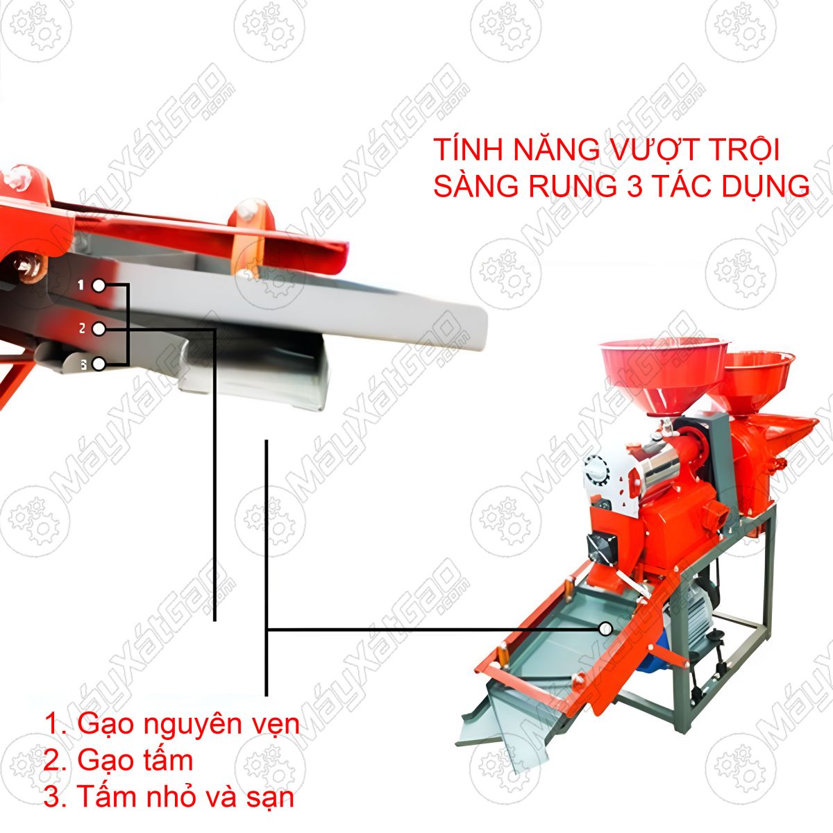 Sàng rung 3 cấp trên máy xát gạo Takyo TK 220