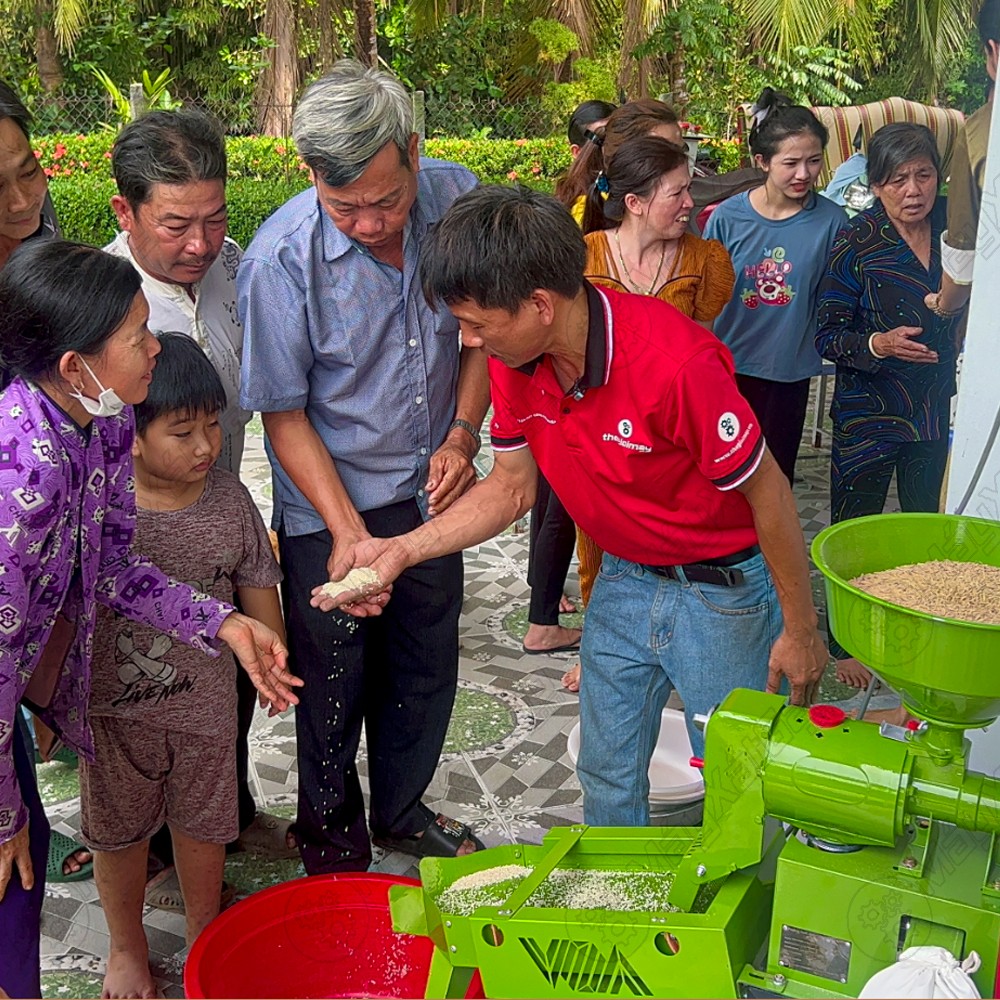 Thành phẩm gạo trắng sau khi được thực hiện qua sàng tách trấu và chà trắng gạo