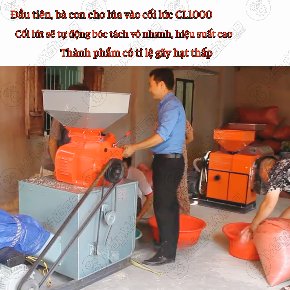 Đầu chà trắng Vikyno CL1000 hay còn gọi là cối lứt với cách sử dụng vô cùng đơn giản, chỉ cần bà con nạp nguyên liệu là lúa vào, thì máy sẽ tự động bóc tách vỏ trấu, cối bóc với tỉ lệ sạch tới 70-90% không làm cho hạt bị bể gãy. Cối xay có năng suất cao đạt 1200-2000 kg trên giờ, sử dụng motor kéo công suất từ 5kw đối với động cơ diesel và 7.5 kW đối với động cơ điện.