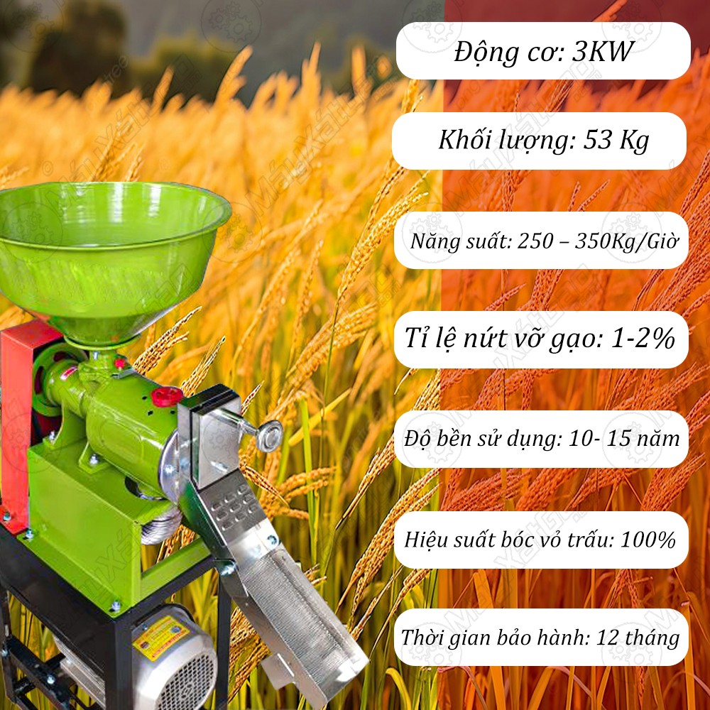 Thông số của máy xay xát lúa gạo UN 6N40
