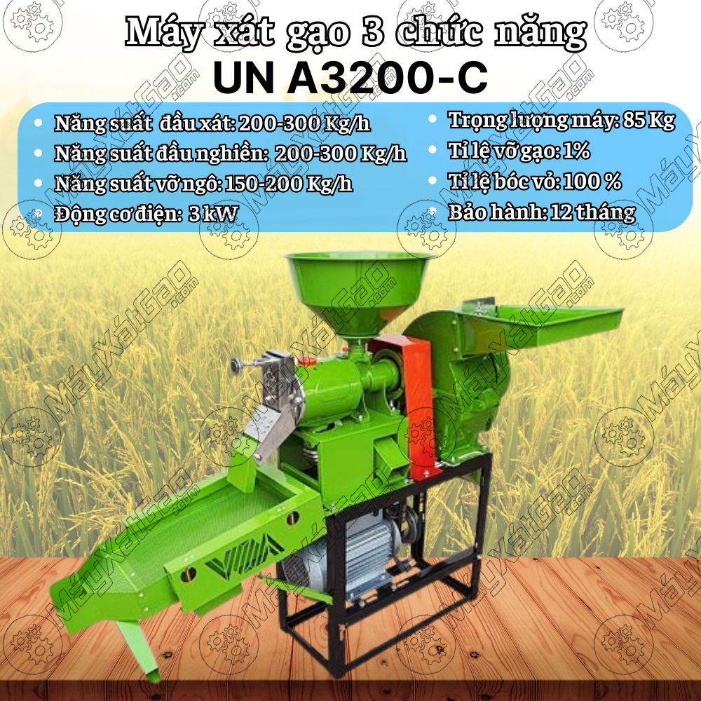 Thông số kỹ thuật của máy xay xát gạo 3 chức năng UN A3200-C