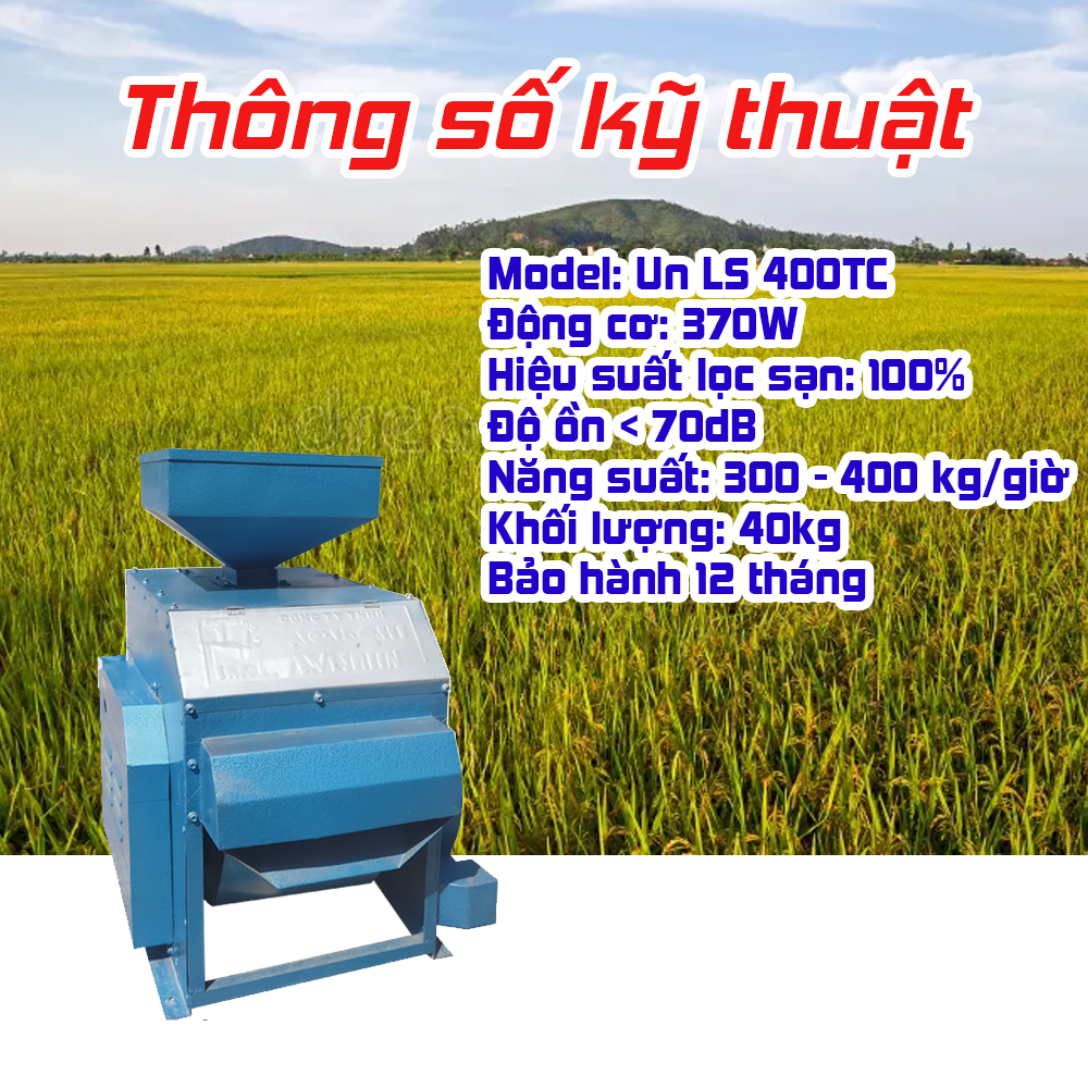 Đây là dòng máy lọc sạn mini 1 pha có năng suất dao động từ 300-400 Kg/h, sử dụng motor 250 W, khối lượng máy cả motor là 40 Kg. Máy lọc sạn cho ra thành phẩm tốt với hiệu suất lọc sạn là 100%.