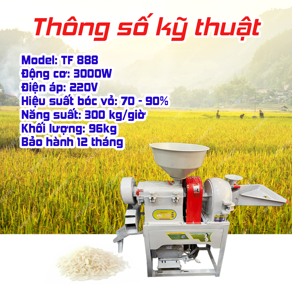 Thông số kỹ thuật máy xát gạo gia đình Toàn Phát TF 888