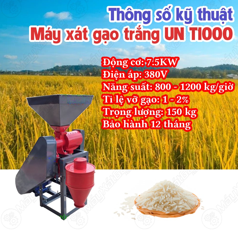 Thông số kỹ thuật Đầu chà trắng – Máy xát gạo UN T1000