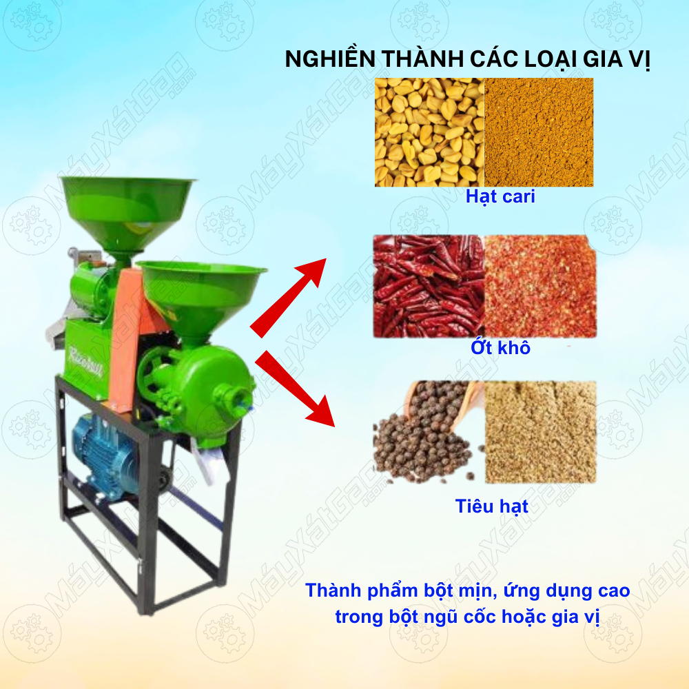 Thay vì nghiền gia vị bằng tay như trước đây thì bà con còn có thể tận dụng đầu nghiền để nghiền các loại nguyên liệu như ớt, tiêu, hạt cari,… thành phẩm gia vị mịn giúp bà con sử dụng trong các bữa ăn gia đình hay kinh doanh đều được.