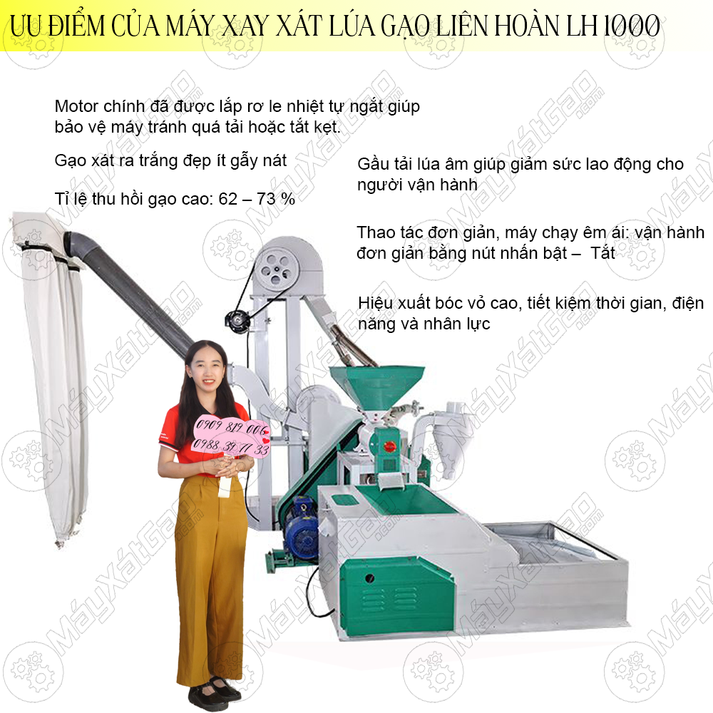 Máy xát gạo cỡ lớn phù hợp với các cơ sở chế biến, gia công gạo ở các hợp tác xã sản xuất gạo, nông trại, thị trấn, các cửa hàng, hộ gia đình chuyên kinh doanh ngành hàng bán gạo với quy mô vừa và lớn với năng suất mỗi ngày tối đa có thể lên đến trên 15 tấn. Hoặc cho các hộ gia đình chuyên gia công gạo thuê cho người dân.