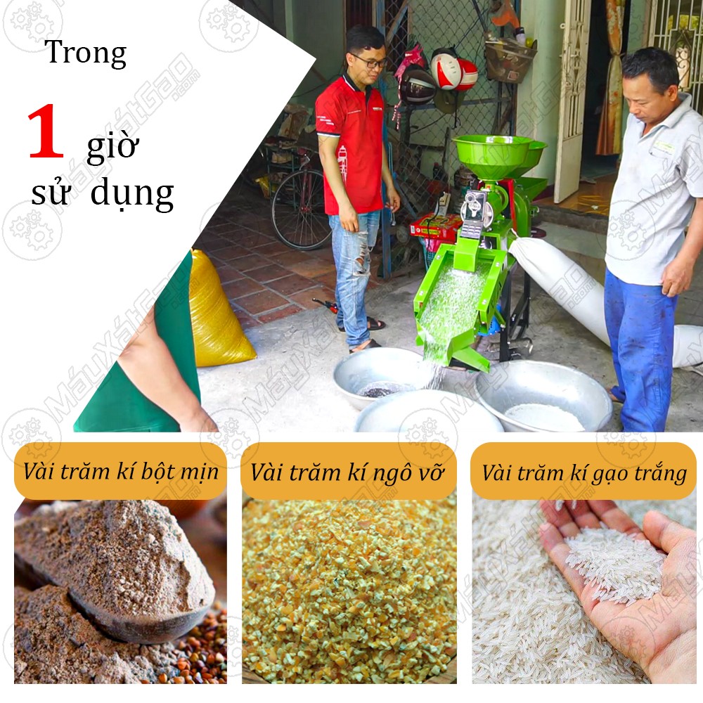 Máy xay xát gạo gia đình 3 chức năng cho bà con số lượng thành phẩm lên đến vài trăm kí trong 1 giờ sử dụng