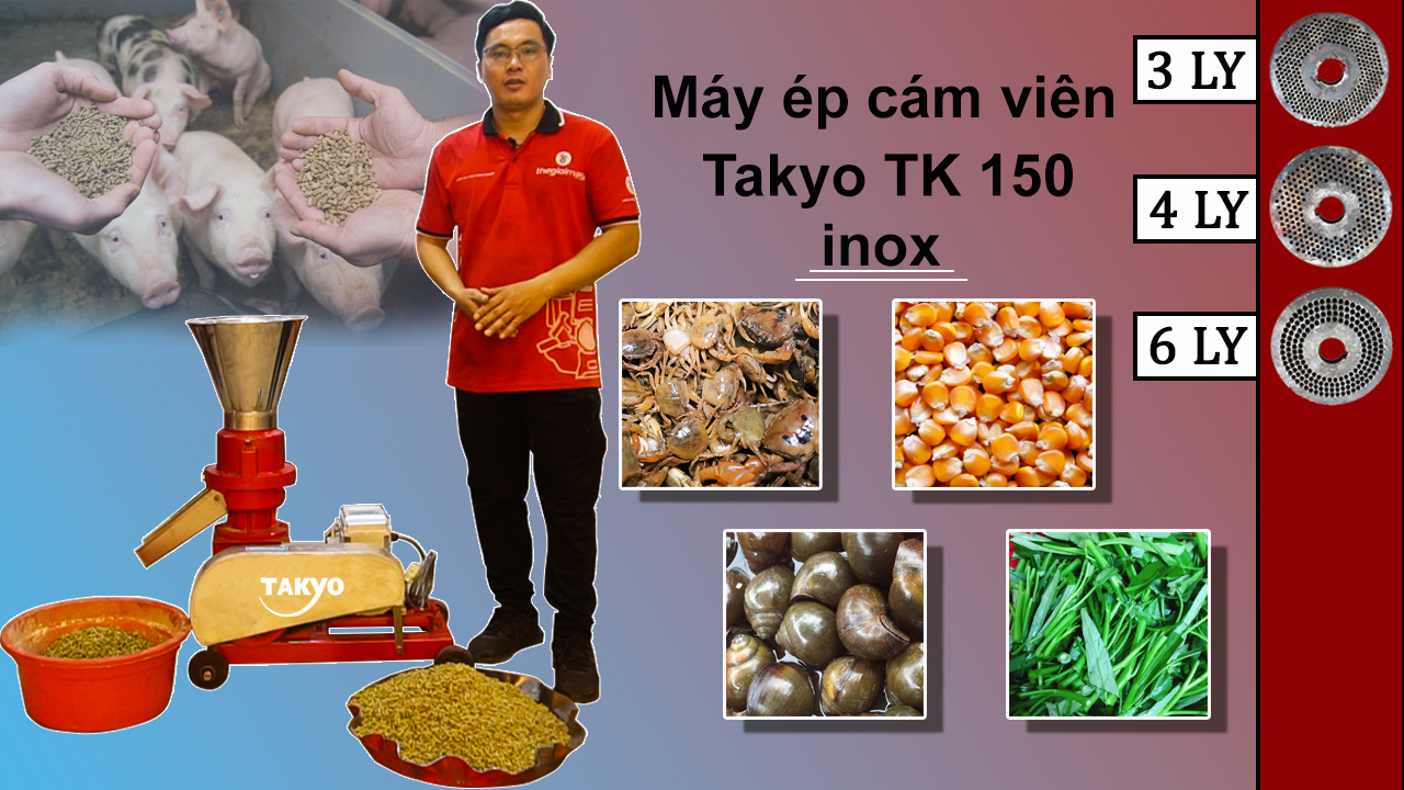 Tự làm cám cho vật nuôi từ máy ép cám viên hỗn hợp inox TAKYO TK 150